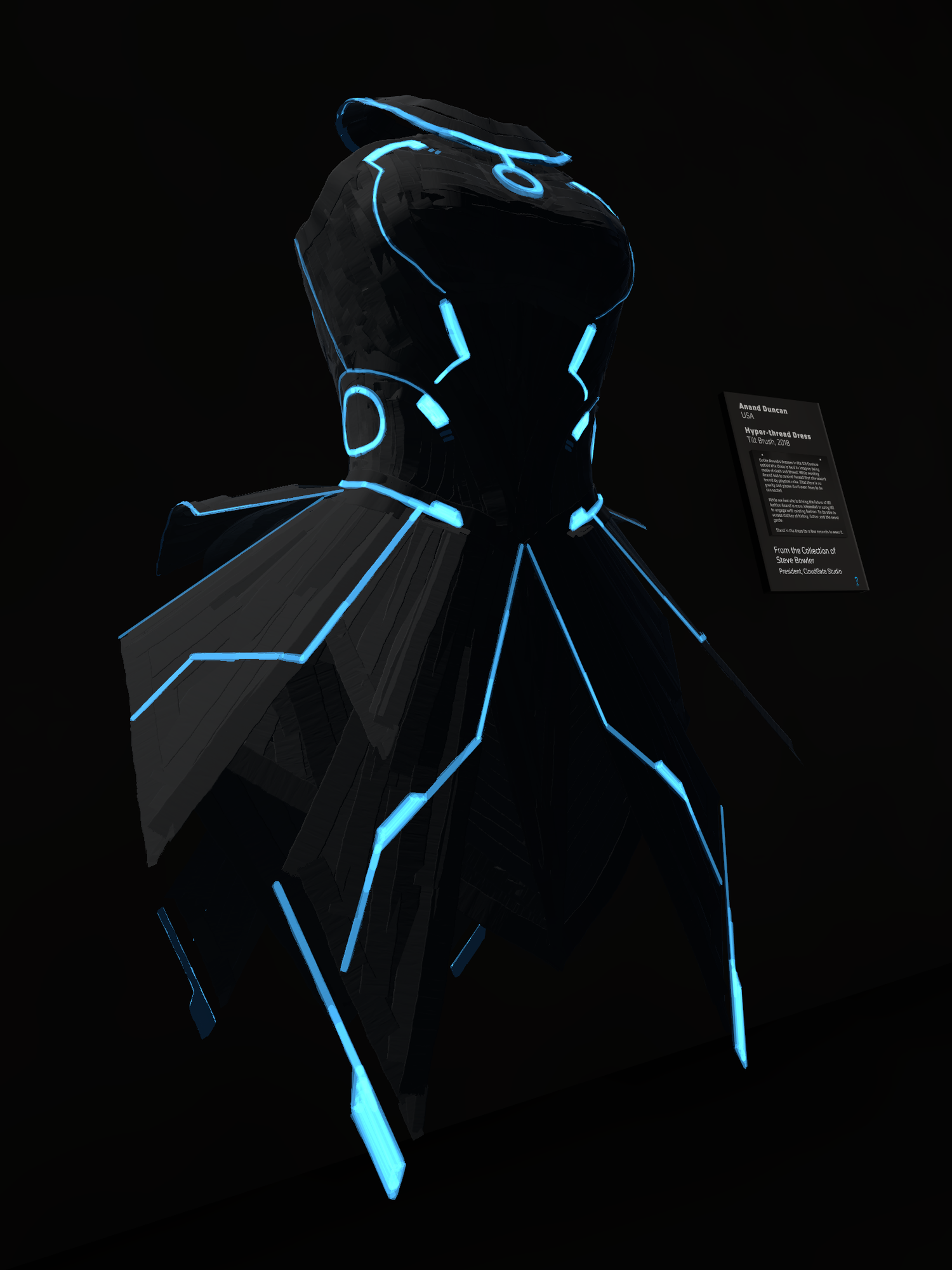 Anand Duncan’s ‘Hyper-Thread Dress’, designed in Tilt Brush, and on display in the Museum of Other Realities,